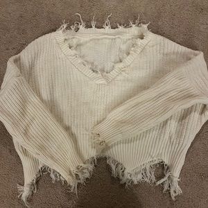 white frayed edge sweater